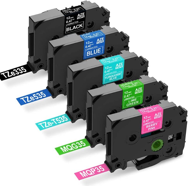 Photo 1 of Label KINGDOM Compatible Label Tape Replacement for Brother P Touch TZe TZ Tape 12mm 0.47 Inch Laminated (White on Black,Blue,Turquoise Blue,Berry Pink,Lime Green) for Brother PTD210 PTH110 PTD400
