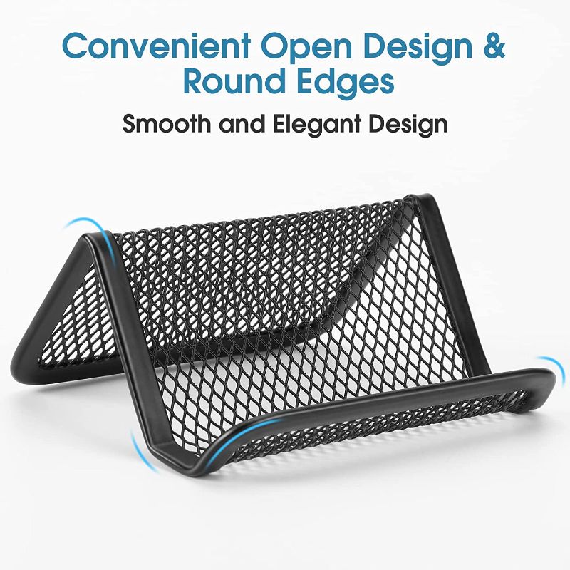 Photo 1 of MaxGear Business Card Holder for Desk Metal Business Card Display Holders Mesh Business Cards Holder Stand 2Pack Desktop Name Card Organizer, Capacity: 50 Cards, Black
