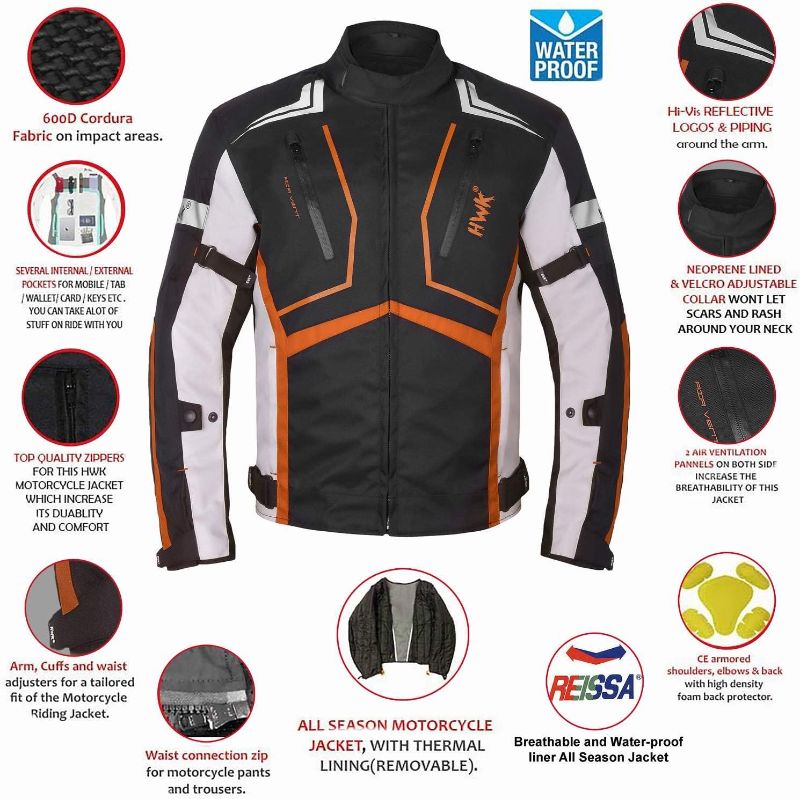 Photo 1 of Motorcycle Jacket For Men Textile Motorbike Dualsport Enduro Motocross Racing Biker Riding CE Armored Waterproof All-Weather (Orange, XX Large)
