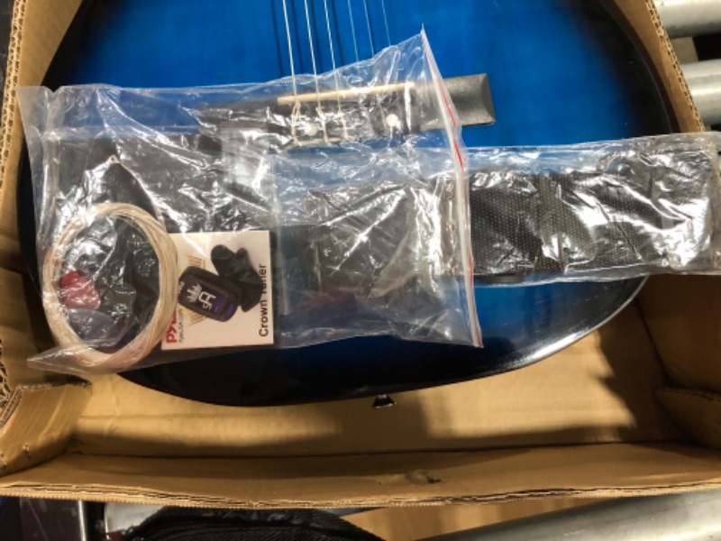 Photo 4 of Beginner 36” Classical Acoustic Guitar - 3/4 Junior Size 6 String Linden Wood Guitar w/ Gig Bag, Tuner, Nylon Strings, Picks, Strap, For Beginners, Adults - Pyle PGACLS82BLU (Blue Burst) Blue Fade
