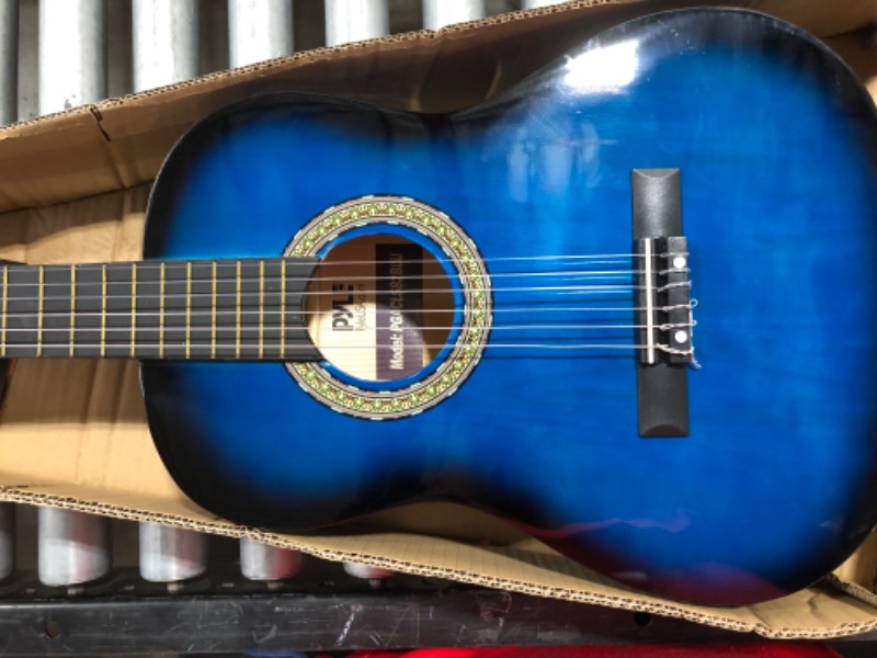 Photo 3 of Beginner 36” Classical Acoustic Guitar - 3/4 Junior Size 6 String Linden Wood Guitar w/ Gig Bag, Tuner, Nylon Strings, Picks, Strap, For Beginners, Adults - Pyle PGACLS82BLU (Blue Burst) Blue Fade
