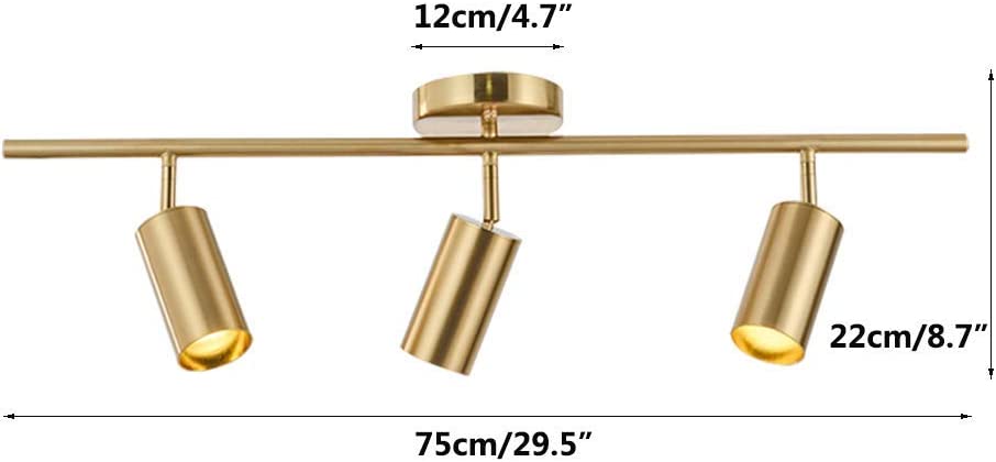 Photo 1 of BOKT Gold Adjustable Track Lighting 3 Light Modern Ceiling Spotlight Modern Brushed Brass Flush Mount Ceiling Light Industrial Ceiling Pendant Light for Kitchen Utility Living Room
