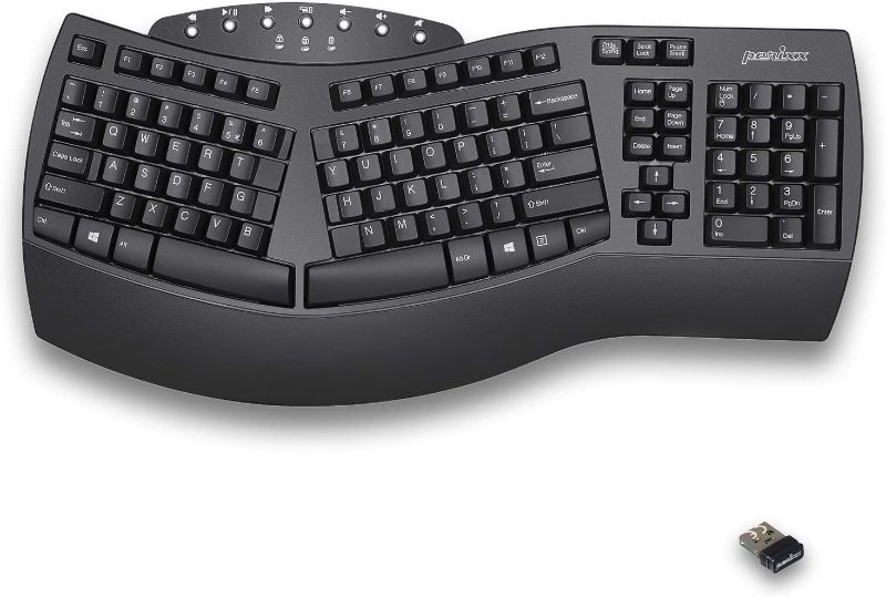 Photo 1 of Perixx Periboard-612 Wireless Ergonomic Split Keyboard with Dual Mode 2.4G and Bluetooth Feature, Compatible with Windows 10 and Mac OS X System, Black, US English Layout,
