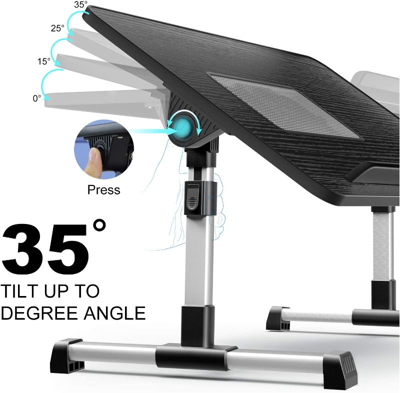 Photo 1 of Laptop Desk for Bed,LEEHEE Adjustable Lap Bed Tray Folding Table Lap Stand with Internal USB Cooling Fan, Standing Desk for Home Office Working Gaming Writing, Fits for 17" Laptop or Smaller (Black)
