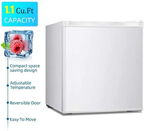 Photo 1 of Antarctic Star Compact Chest Upright Freezer Single Door Reversible Stainless Steel Door, Compact Adjustable Removable Shelves for Home Office, 1.1 cu.white
