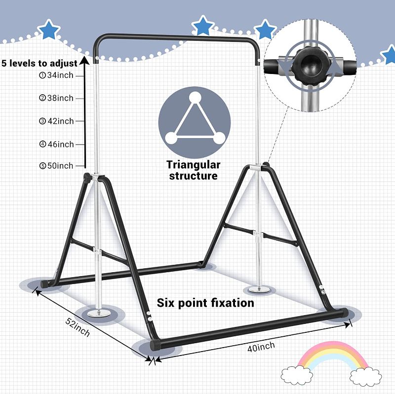 Photo 1 of BangTong&Li Gymnastics Bar for Kids Height Adjustable Horizontal Bar Folding Gymnastics Junior Training Bar for Home Gymnastics Equipment
