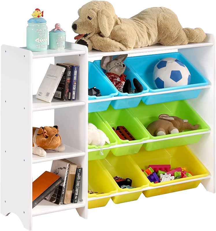 Photo 1 of PARTS ONLY!!! MallBest 4-Tier Kids' Toy Storage Organizer Shelf-100%Solid Wood,Children's Storage Cabinet with 9 Plastic Bins and 3 Storage Ports (White)
