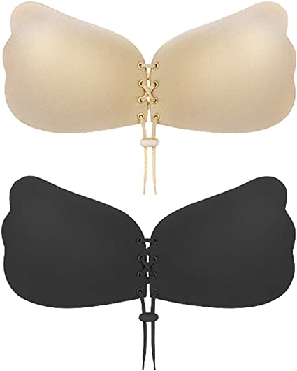 Photo 1 of Sticky Bra 2 Pairs Strapless Backless Bra Adhesive Invisible Lift up Bra Push up Bra for Backless Dress (Beige and Black)
