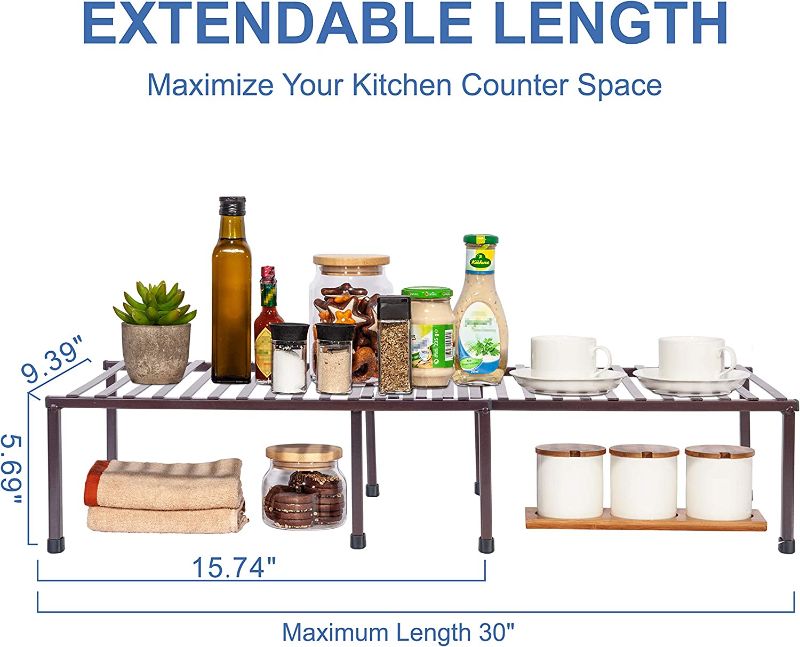 Photo 1 of STORAGE MANIAC Set of 4 Kitchen Rack, Expandable Kitchen Storage Rack, Kitchen Shelf Organizer Rack, Adjustable Kitchen Bakers Rack, Kitchen Organization Shelf Rack for Cabinet, Bathroom, Bronze
