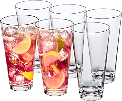 Photo 1 of Amazing Abby  Plastic Tumblers (Set of 6), Plastic Drinking Glasses, All-Clear High-Balls, Reusable Plastic Cups, Stackable, BPA-Free, Shatter-Proof, Dishwasher-Safe