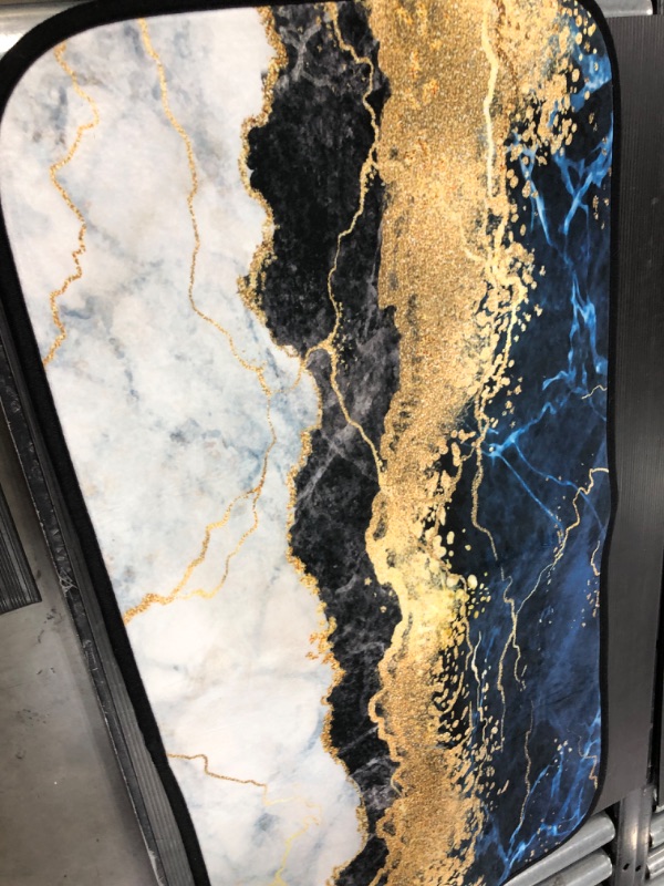 Photo 2 of Blue Gold Marble Kitchen Long Mat Area Rug Non-Slip Anti Fatigue Comfort Floor Mat Waterproof Perfect Carpet for Kitchen 39 x 20