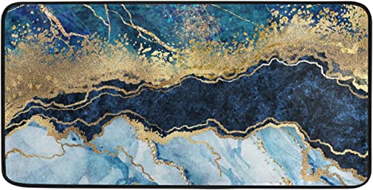 Photo 1 of Blue Gold Marble Kitchen Long Mat Area Rug Non-Slip Anti Fatigue Comfort Floor Mat Waterproof Perfect Carpet for Kitchen 39 x 20