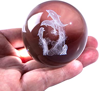 Photo 1 of 60mm Dolphin Crystal Ball Paperweight with Flower Stand Decorative Paperweight 3D Laser Engraved Glass Ball
