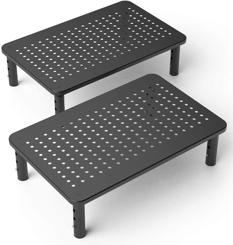 Photo 1 of 2 Pack Premium Laptop PC Monitor Stand with Sturdy, Stable Black Metal Construction. Fashionable Riser Height Adjustable with Non-Skid Rubber. Perfect for Computer Monitor iMac Stand or Computer Shelf