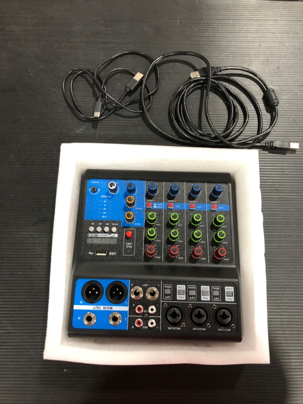 Photo 1 of Professional DJ Mixer, Pro Sound Mixer w/ USB Audio Interface, 5-Channel Sound board Audio Mixer w/ Stereo Equalizer, 16 DSP Effects, Ideal for Stage, Live Gigs, and Karaoke (F-5A)
