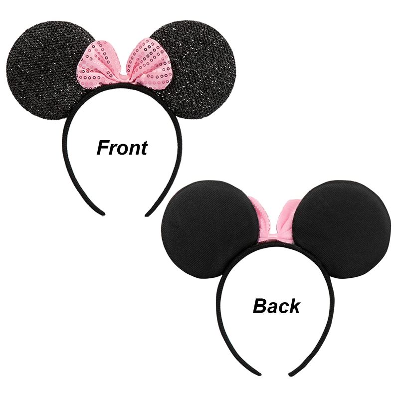 Photo 1 of Mouse Ears Solid Black and Pink Sequins Bow