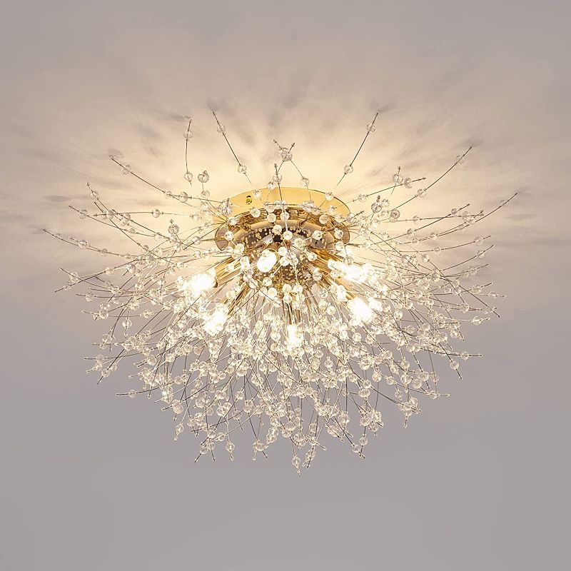 Photo 1 of 6-Light Sputnik Flush Mount Ceiling Light Fixture, Modern Gold Crystal Firework Ceiling Lights, Close to Ceiling Lamp for Bedroom Kitchen Hallway Entryway Bathroom
