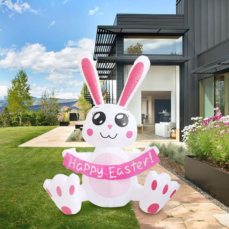 Photo 1 of 3.8 FT Easter Inflatable Cute Bunny Outdoor Decorations, Easter Blow up Banner Bunny Yard Decorations Build-in Flashing LED Lights, Decorate Outdoor Indoor Garden Lawn Yard.
