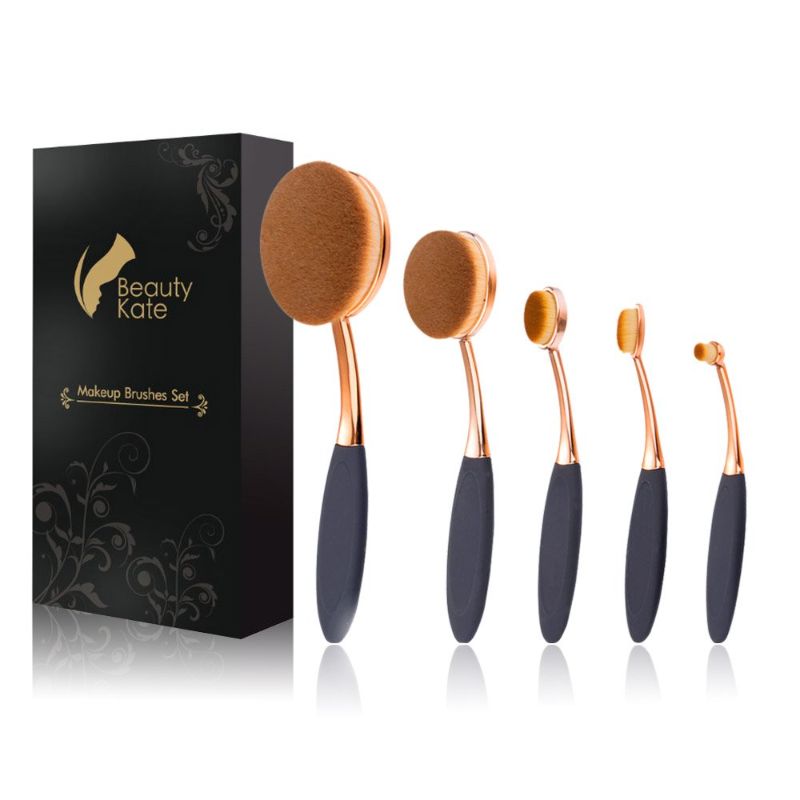 Photo 1 of Beauty Kate Oval Makeup Brushes Set 5 Pcs Professional Oval Toothbrush Foundation Contour Concealer Eyeliner Blending Cosmetic Brushes Tool Set (Rose Gold Black)
