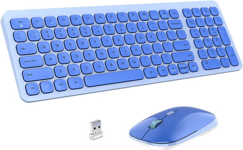 Photo 1 of Wireless Keyboard and Mouse Combo - PINKCAT Compact Quiet Full Size Wireless Keyboard and Mouse Set 2.4G Ultra-Thin Sleek Design for Laptop, PC, Notebook, Computer, Mac, Desktop, Windows - (Blue)
