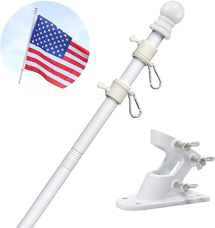 Photo 1 of White Flag Pole Kit for House-6ft House Flag Poles with Tangle Free Spinning Grommets-Porch Flag Pole Kit with Bracket for Outside,Flagpole Kit Residential and Commercial Use
