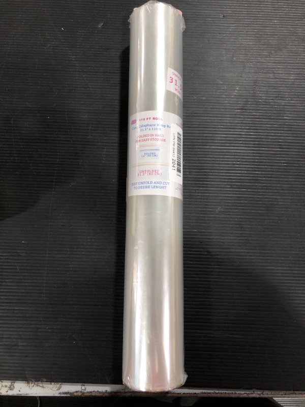 Photo 1 of 110 ft Clear Cellophane Wrap Roll (31.5 in x 110 ft) - Cellophane Roll - Clear Wrap Cellophane Bags - Clear Wrapping Paper to Wrap Gift Baskets - Clear Gift Wrap for Baskets - Cello Wrap
