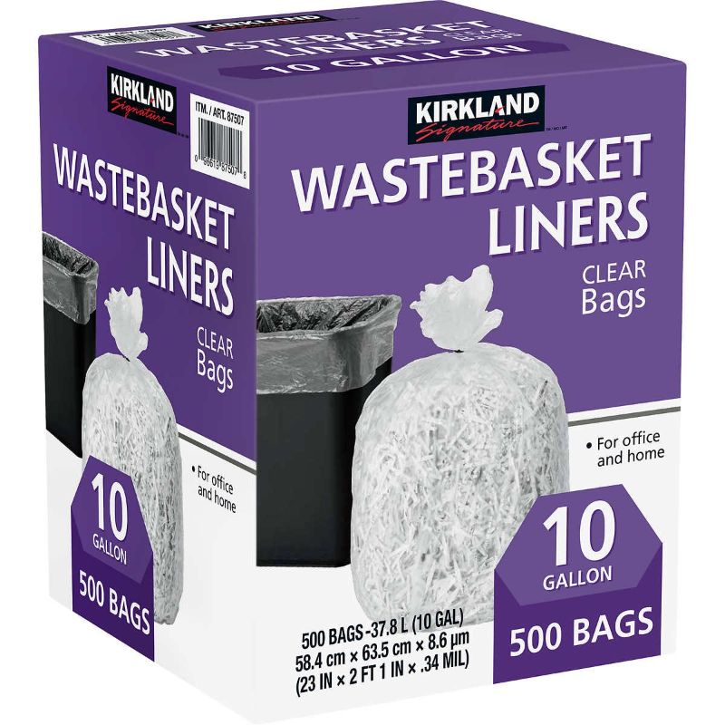 Photo 1 of 500-Count Of 10 Gallon Kirkland Signature Clear Wastebasket Liner For Office And Home, Made In USA
