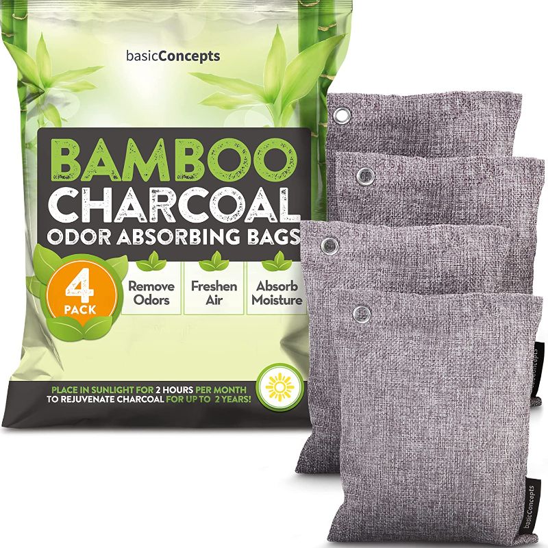 Photo 1 of BASIC CONCEPTS Nature Fresh Bamboo Charcoal Air Purifying Bags (4x200g), Charcoal Bags Odor Absorber, Activated Charcoal Bags Odor Eliminator Deodorizer Charcoal Air Purifier Smell Closet Freshener
