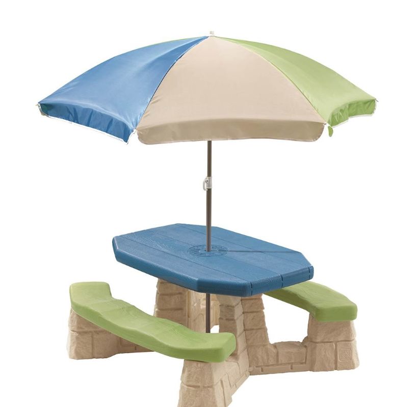 Photo 1 of Step2 - Naturally Playful Picnic Table with Umbrella - Blue/Green
