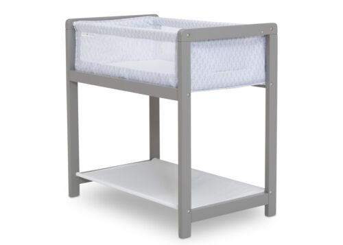 Photo 1 of Delta Children Classic Wood Bedside Bassinet Sleeper, Grey Link
