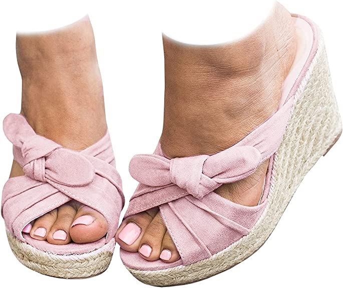 Photo 1 of Womens Espadrilles Slip on Wedge Sandals Slides Bow Tie Platform Open Toe Summer Mules Shoes 5 1/2
