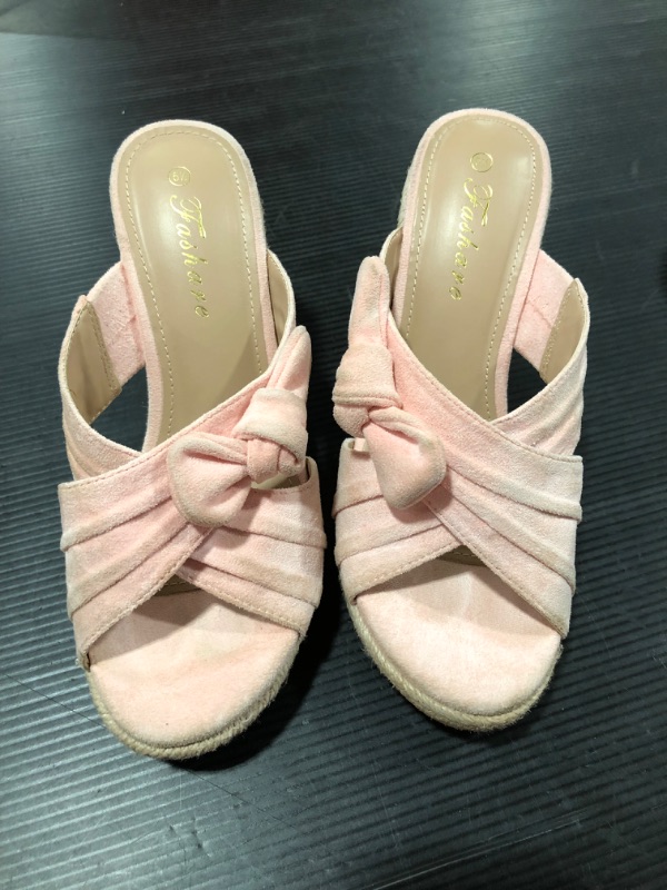 Photo 2 of Womens Espadrilles Slip on Wedge Sandals Slides Bow Tie Platform Open Toe Summer Mules Shoes 5 1/2
