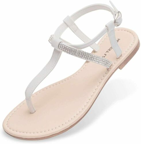 Photo 1 of Harvest Land Women's Flat Sandals Fashion Rhinestone T Strap Thong with Ankle St 8
