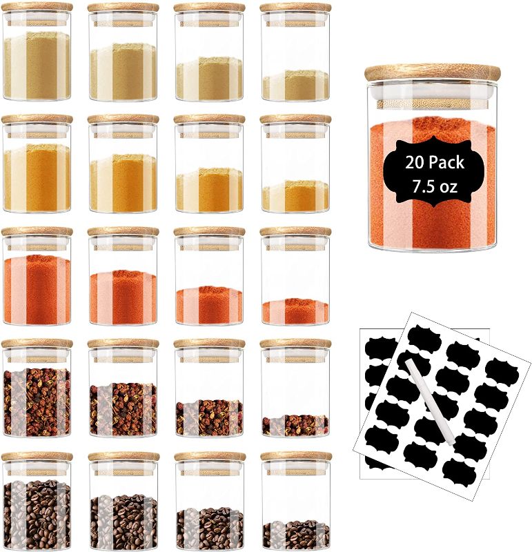 Photo 1 of 20 Pack Glass Jars with Bamboo Lids, 7.5oz Airtight Spice Jars Set with Extra Labels and Pen, for Dry Food Canisters, Spice, Coffee, Beans, Candy, Nuts, Herbs
