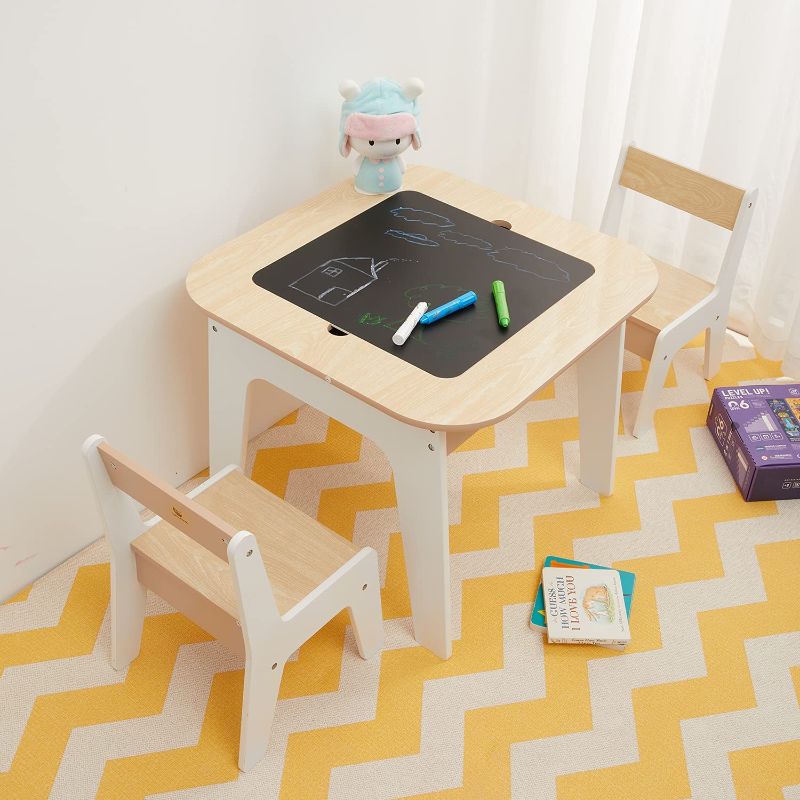 Photo 1 of Toffy & Friends Wooden Storage Table and Chairs Set, 3 in 1 Table Furniture Convertible Set with Storage Space for Toddlers, Drawing Reading Art Playroom Activity Table Desk Sets