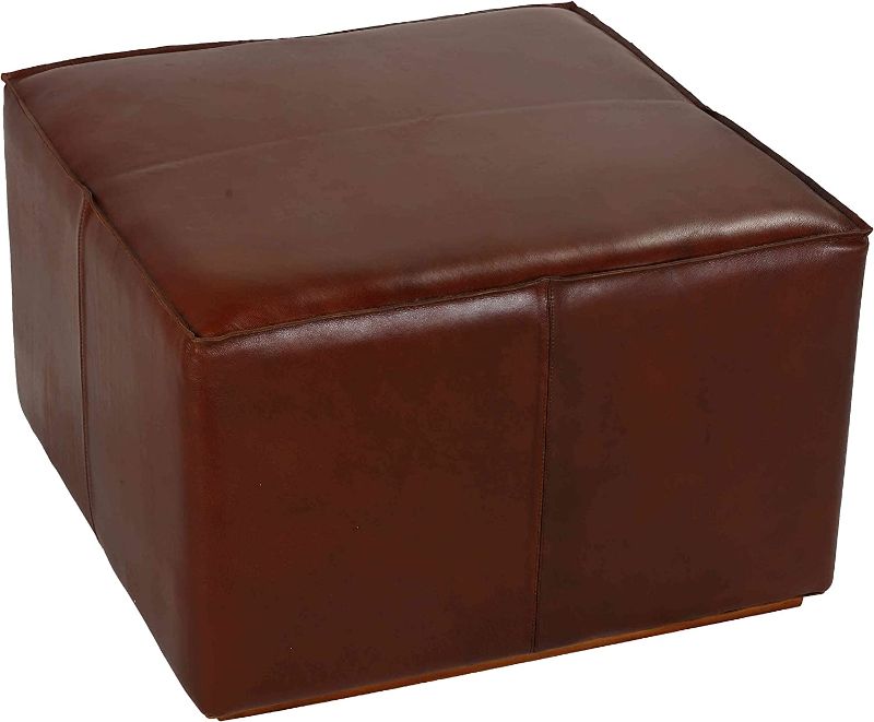 Photo 1 of Bare Decor Nikola Genuine 100% Leather Square Ottoman, Brown, 27" Square