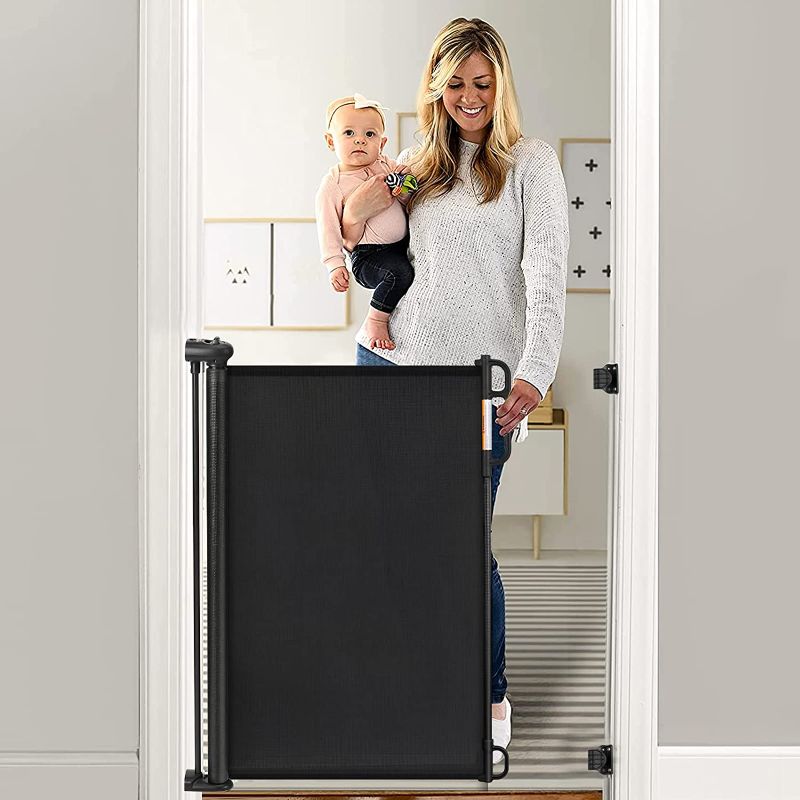 Photo 1 of Momcozy Retractable Baby Gate, 33" Tall, Extends up to 55" Wide, Child Safety Baby Gates for Stairs, Doorways, Hallways, Indoor, Outdoor(Black)