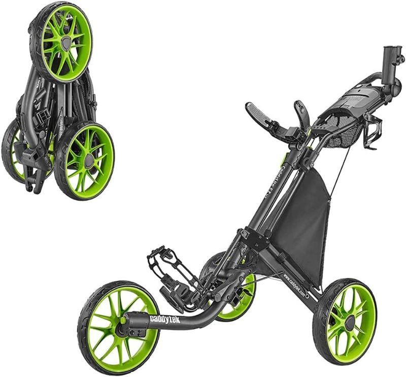 Photo 1 of CaddyTek 3 Wheel Golf Push Cart - Foldable Collapsible Lightweight Pushcart with Foot Brake - Easy to Open & Close