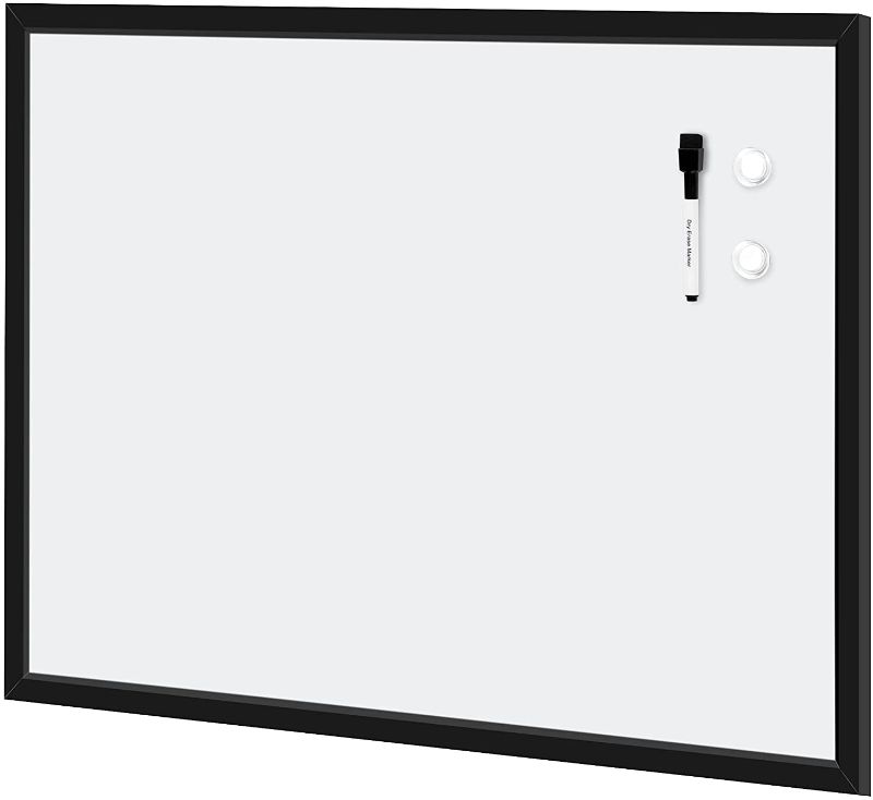 Photo 1 of Amazon Basics Magnetic Dry Erase White Board, 35 x 23-Inch Whiteboard - Black Wooden Frame