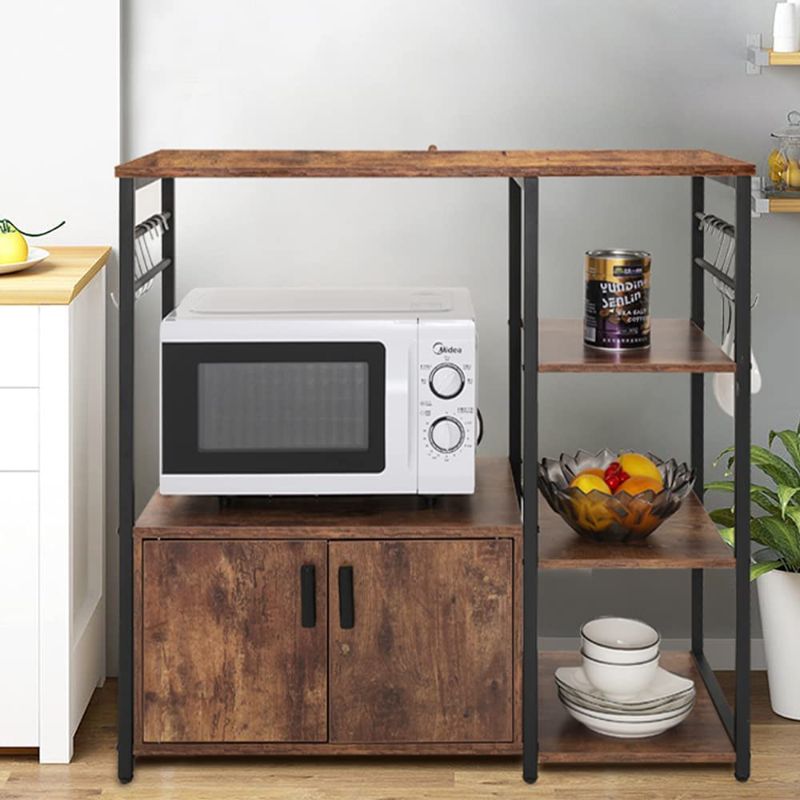 Photo 1 of IWELL Kitchen Baker's Rack with Storage and 8 Hooks, 4 Tier Microwave Stand with Cabinet, Coffee Bar Station for Small Space, Rustic Brown