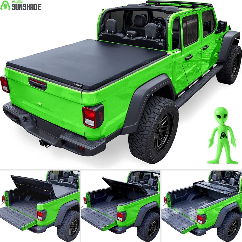 Photo 1 of Alien Sunshade Jeep Gladiator Bed Cover - Jeep Gladiator Tonneau Cover, 5ft Trifold Bed Cover with Weatherproof Durable Vinyl, Easy Installation - Jeep Gladiator Accessories