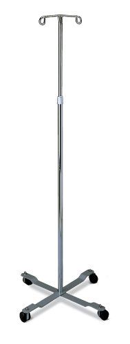 Photo 1 of Medline 4 Leg IV Poles Stand, 2 Hook, 4 Caster, Chrome, 47 to 85" Adjustable Height