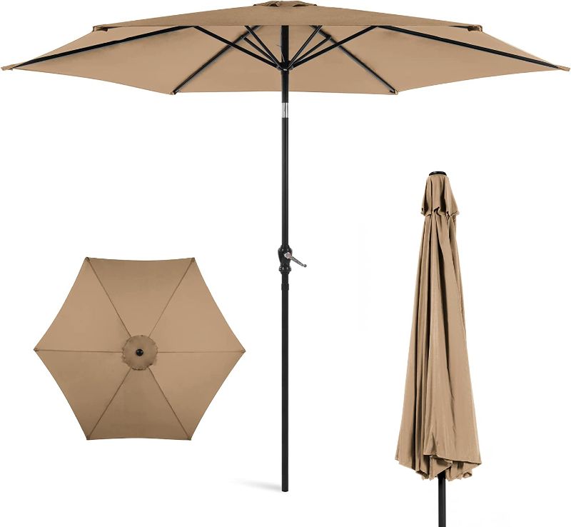 Photo 1 of Best Choice Products 10ft Outdoor Steel Polyester Market Patio Umbrella w/Crank, Easy Push Button, Tilt, Table Compatible, Tan