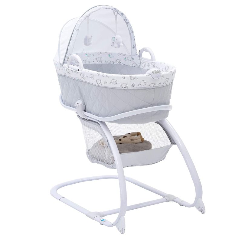 Photo 1 of Delta Children Deluxe 2-in-1 Moses Bedside Bassinet Portable Crib, Elephant Dreams