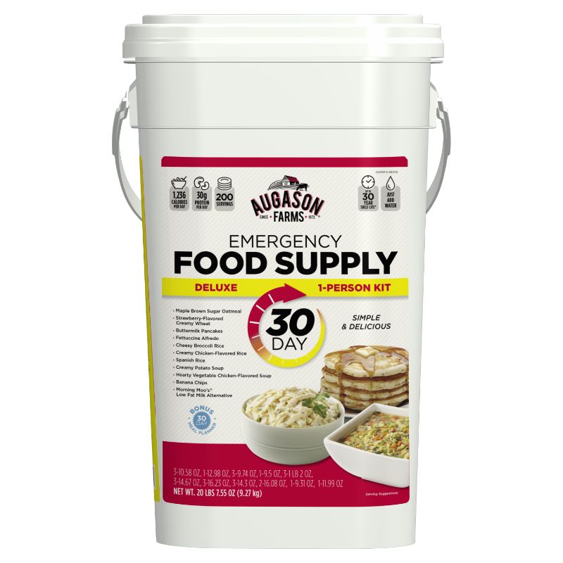 Photo 1 of AUGASON FARMS Deluxe 30-Day Emergency Food Supply 5-Gallon Survival Food
BEST BY FEB 17 2051