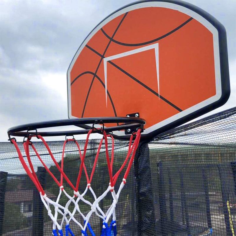 Photo 1 of Poncho Trampoline Basketball Hoop with Pump and Attachment Mini Ball Included Easy Set for Poles Basketball Plate with Foam Protection
