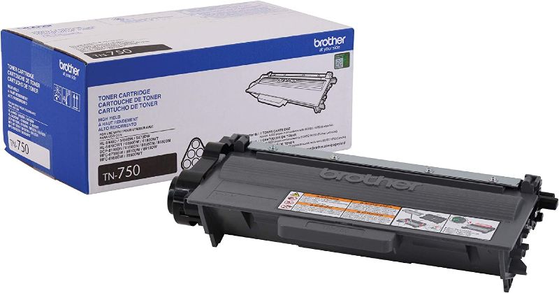 Photo 1 of Brother Genuine High Yield Toner Cartridge, TN750, Replacement Black Toner, Page Yield Up To 8,000 Pages, Amazon Dash Replenishment Cartridge
