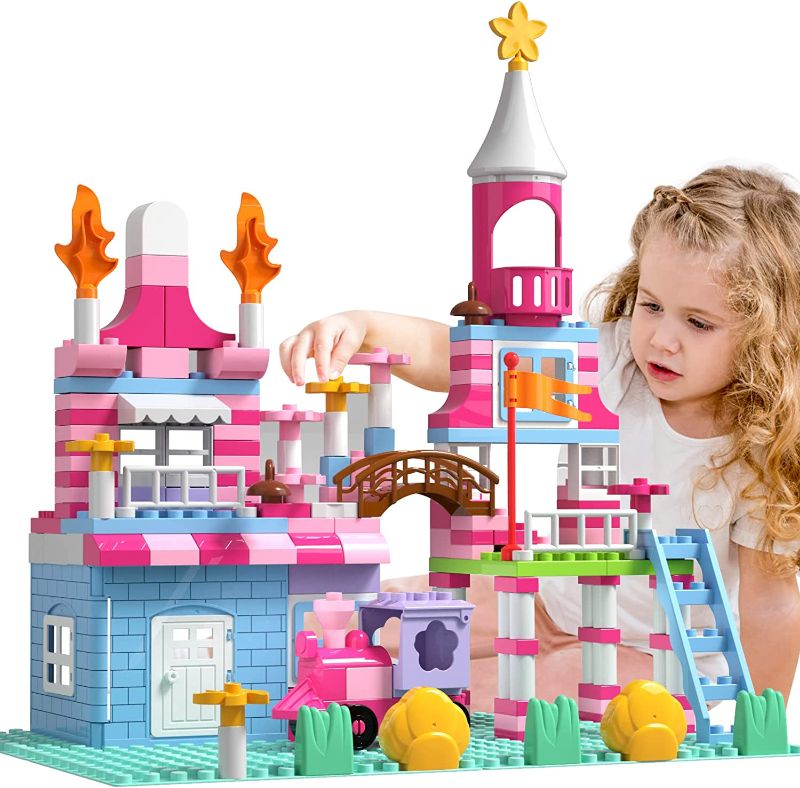 Photo 1 of Lucky Doug Building Blocks Set for Kids Girls, 171 PCS Pink Princess Castle Blocks Toys Compatible with Other Brands, Educational Building Kit Toys for Boys Girls Toddler All Ages
