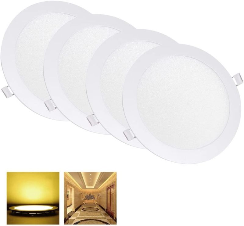 Photo 1 of Yescom 4 Pack LED Recessed Ceiling Light Panel 8 Inch 3000-3500K Warm White 1480LM Canless Downlight 18W=150W Ultra-thin Disc Lighting Fixtures ROHS Certified
