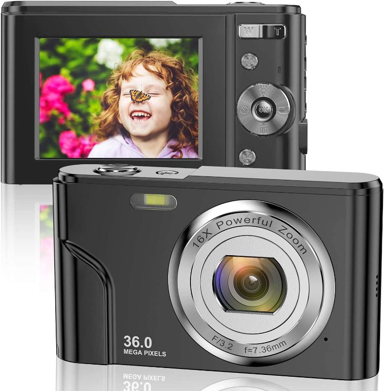 Photo 1 of Digital Camera for Kids Girls and Boys - 1080P FHD Digital Camera 36MP LCD Screen Rechargeable Students Compact Camera Mini Camera with 16X Digital Zoom Vlogging Camera for Teens, Kids (Black)
